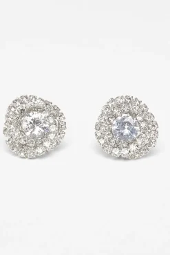 Quiz Diamante Swirl Earrings Silver Discount