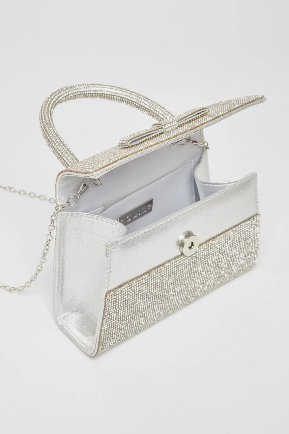 Quiz Diamante Top Handle Bag Silver Clearance