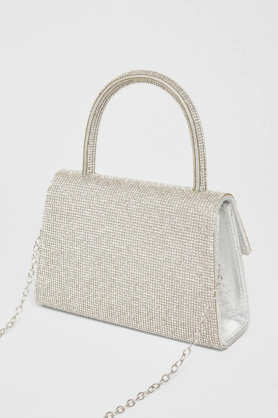 Quiz Diamante Top Handle Bag Silver Clearance