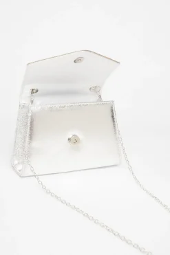 Quiz Diamante Twist Top Handle Bag Silver Hot