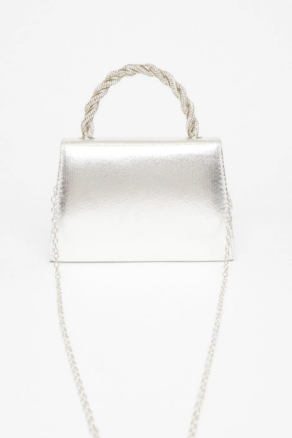 Quiz Diamante Twist Top Handle Bag Silver Hot