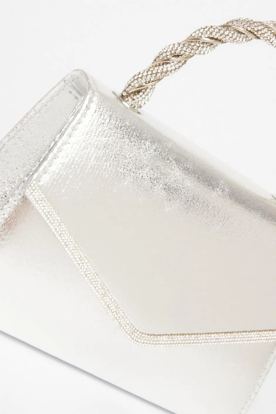 Quiz Diamante Twist Top Handle Bag Silver Hot