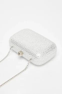 Quiz Embellished Box Bag Silver