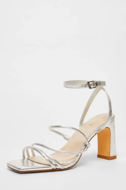 Quiz Faux Leather Strappy Heeled Sandals Silver