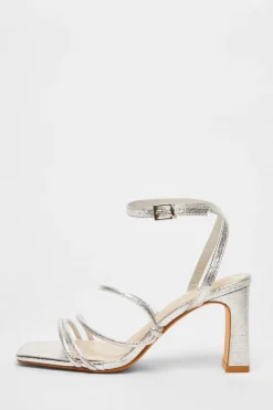 Quiz Faux Leather Strappy Heeled Sandals Silver