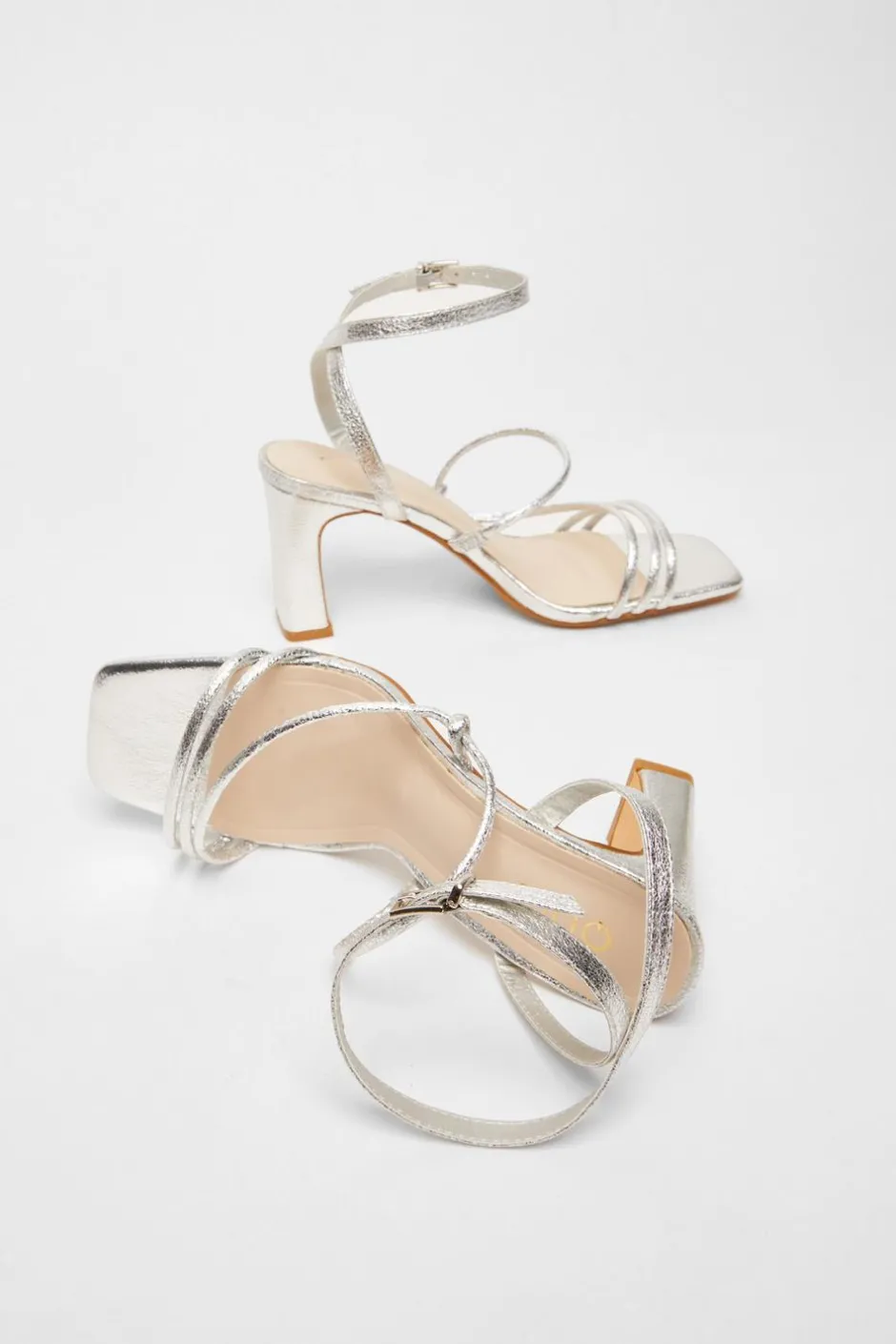 Quiz Faux Leather Strappy Heeled Sandals Silver