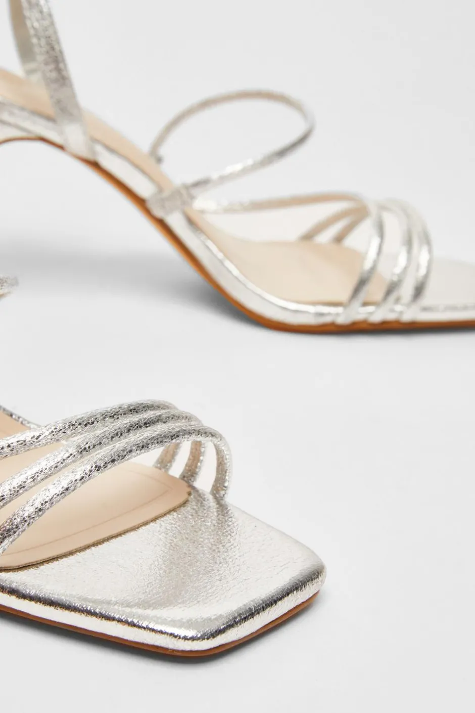 Quiz Faux Leather Strappy Heeled Sandals Silver