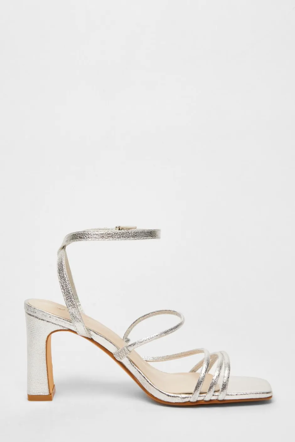 Quiz Faux Leather Strappy Heeled Sandals Silver