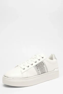 Quiz Silver Faux Leather Trim Trainers Discount