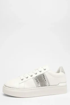 Quiz Silver Faux Leather Trim Trainers Discount