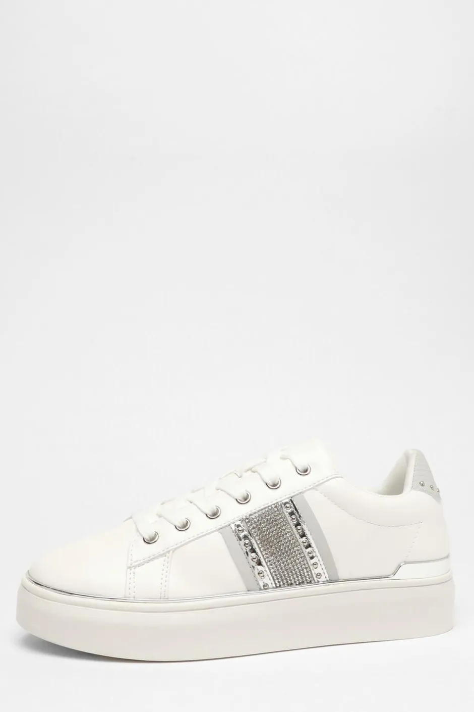 Quiz Silver Faux Leather Trim Trainers Discount