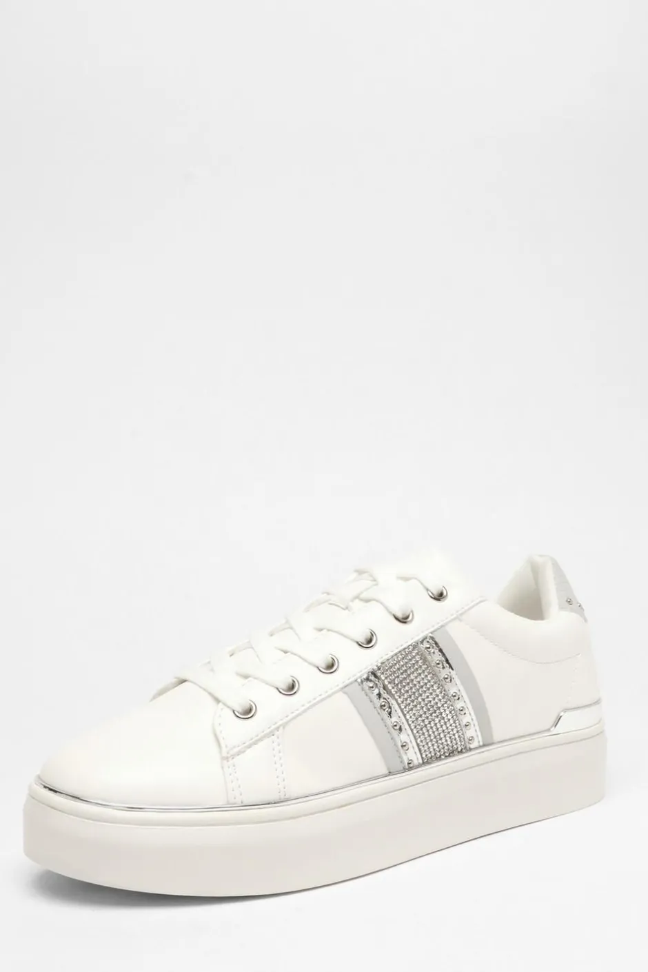 Quiz Silver Faux Leather Trim Trainers Discount