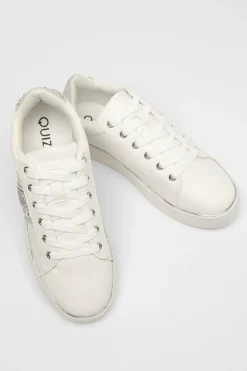 Quiz Silver Faux Leather Trim Trainers Discount