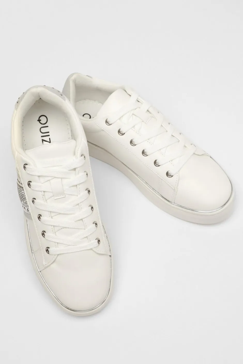 Quiz Silver Faux Leather Trim Trainers Discount