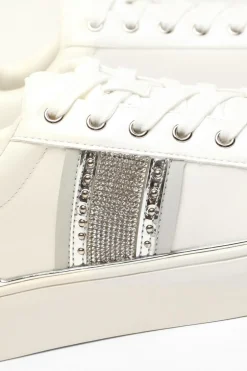 Quiz Silver Faux Leather Trim Trainers Discount