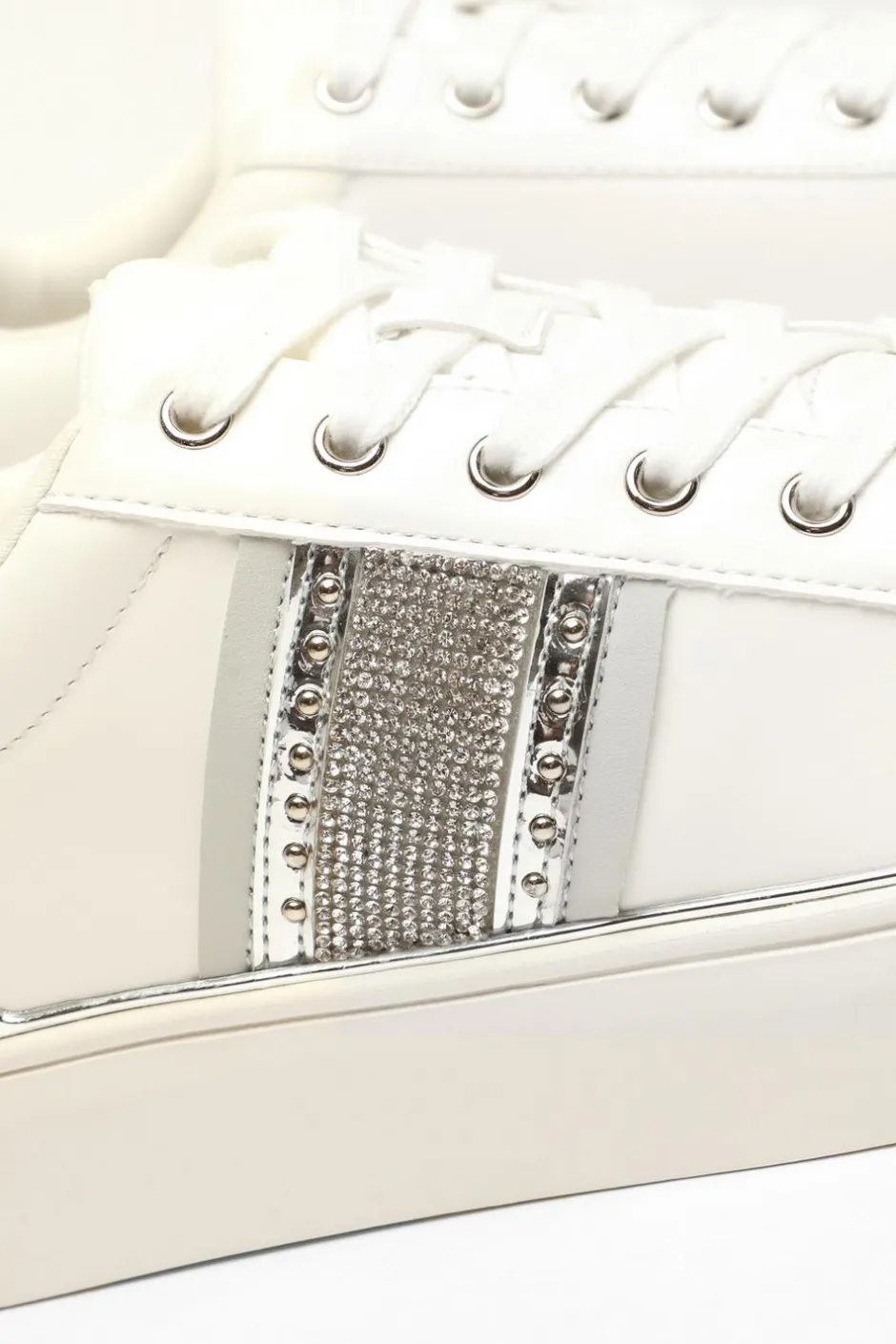 Quiz Silver Faux Leather Trim Trainers Discount