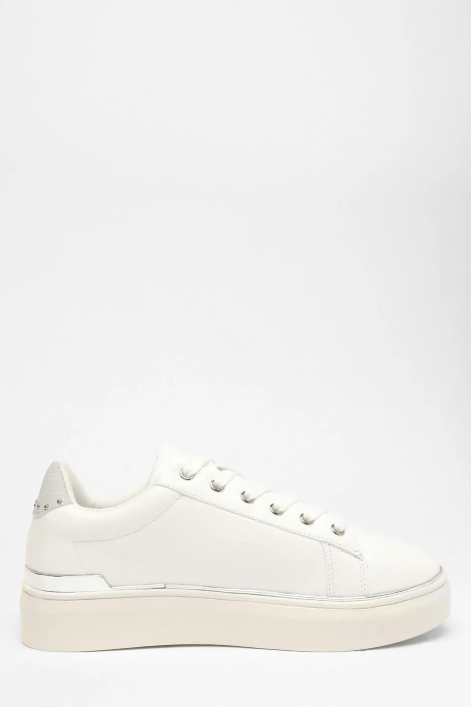 Quiz Silver Faux Leather Trim Trainers Discount