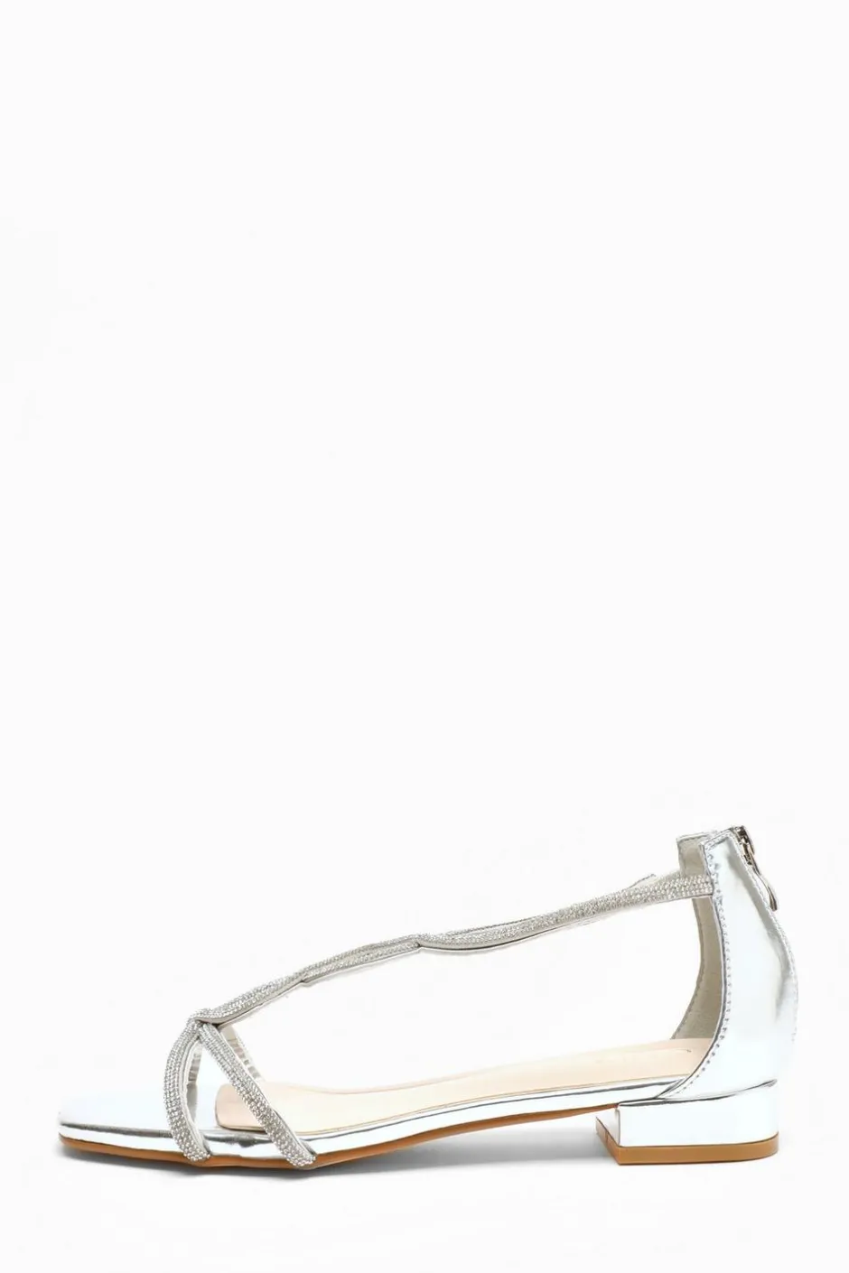 Quiz Silver Foil Diamante T-Strap Flat Sandals Hot