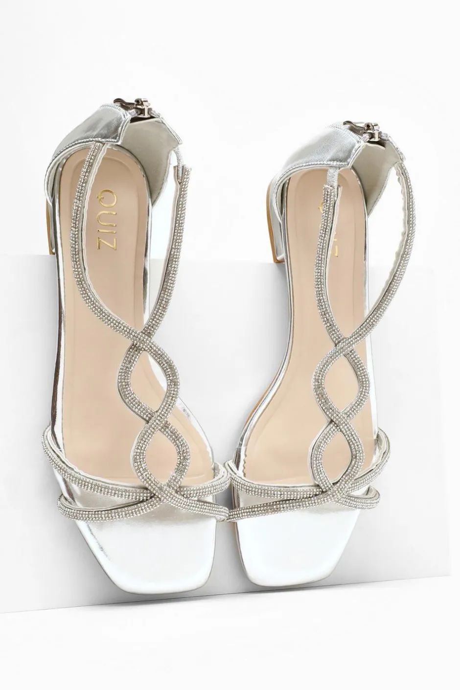 Quiz Silver Foil Diamante T-Strap Flat Sandals Hot