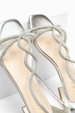 Quiz Silver Foil Diamante T-Strap Flat Sandals Hot