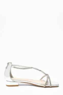 Quiz Silver Foil Diamante T-Strap Flat Sandals Hot