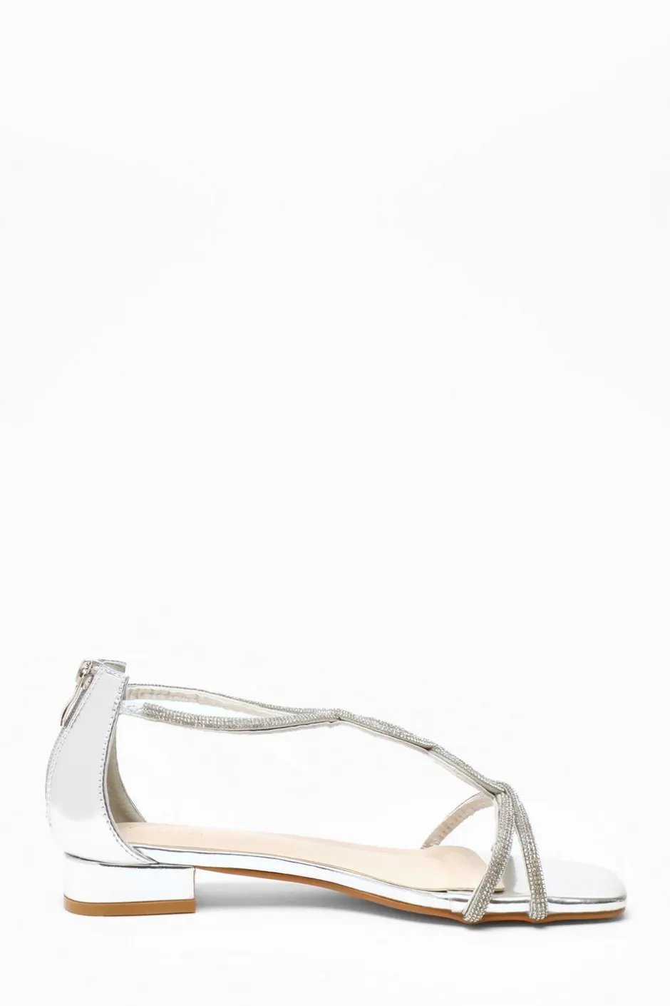 Quiz Silver Foil Diamante T-Strap Flat Sandals Hot