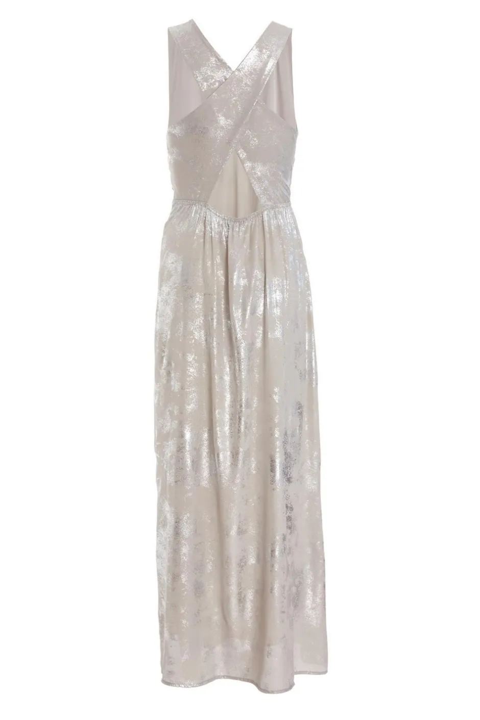 Quiz Silver Foil Plunge Maxi Dress Discount
