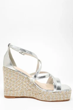 Quiz Silver Foil Strappy Wedges Sale