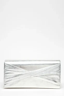 Quiz Foil Twist Clutch Bag Silver Clearance