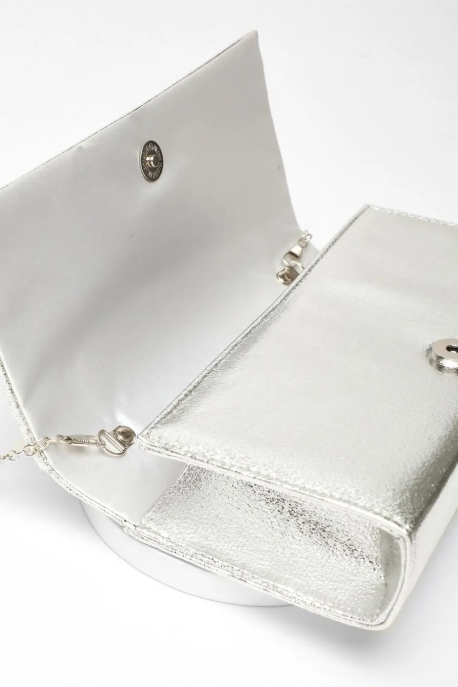 Quiz Foil Twist Clutch Bag Silver Clearance
