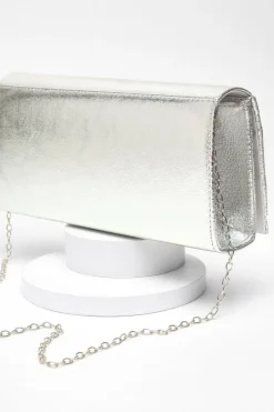 Quiz Foil Twist Clutch Bag Silver Clearance