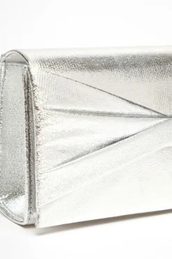 Quiz Foil Twist Clutch Bag Silver Clearance