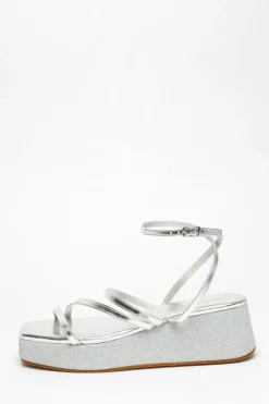 Quiz Glitter Strappy Flatform Sandals Silver Best