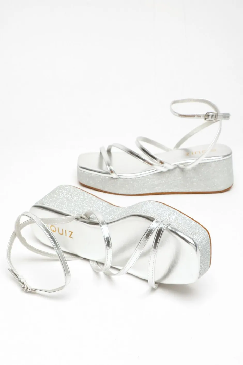 Quiz Glitter Strappy Flatform Sandals Silver Best