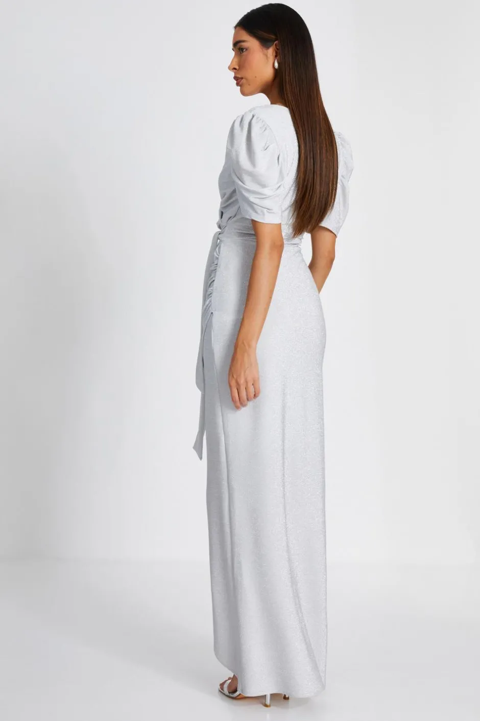 Quiz Silver Glitter Wrap Maxi Dress Clearance