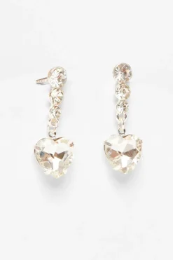Quiz Silver Jewel Heart Drop Earrings New