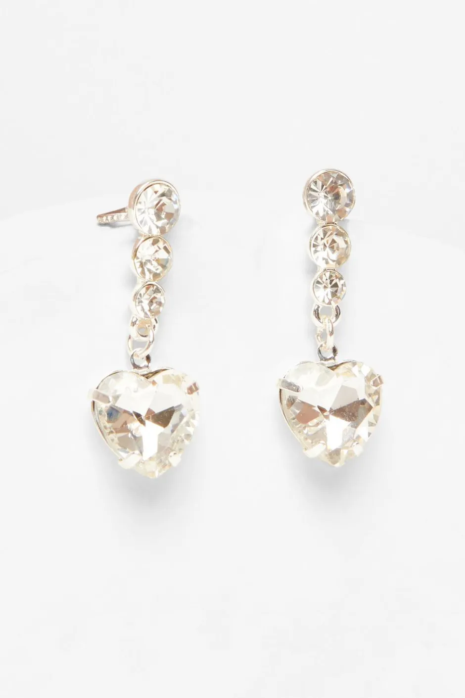 Quiz Silver Jewel Heart Drop Earrings New