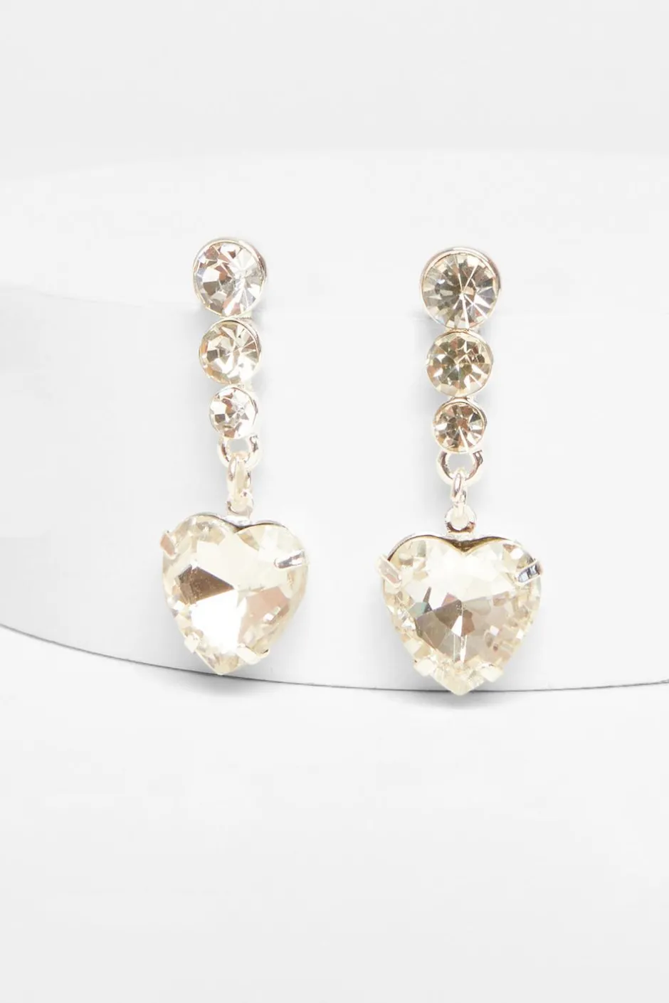 Quiz Silver Jewel Heart Drop Earrings New