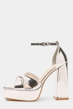 Quiz Mirrored Platform Heels Silver Online