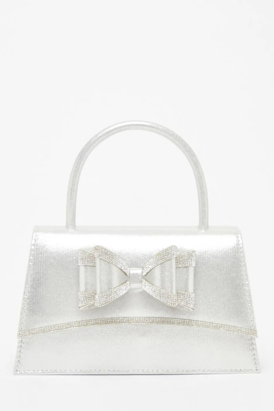 Quiz Satin Double Bow Bag Silver New