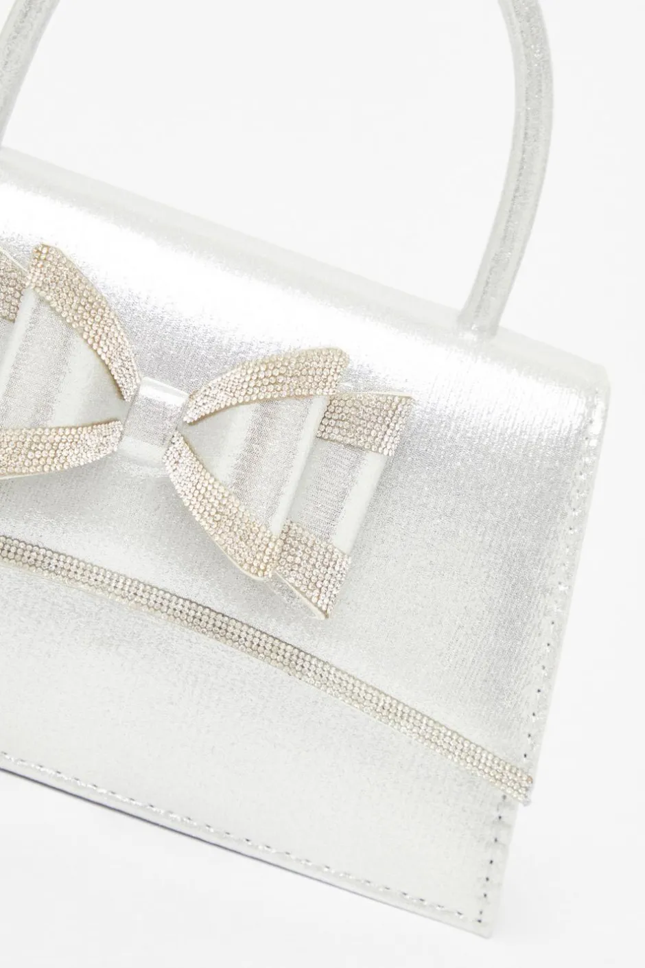 Quiz Satin Double Bow Bag Silver New