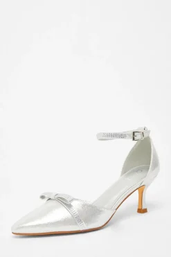 Quiz Shimmer Bow Court Heels Silver Best