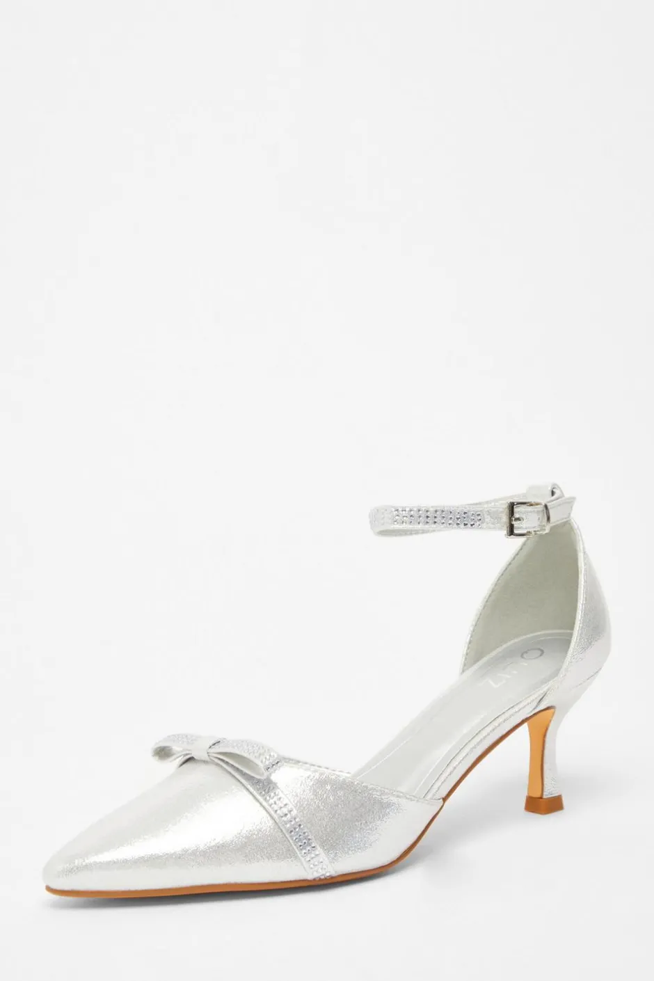 Quiz Shimmer Bow Court Heels Silver Best