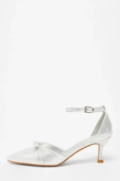 Quiz Shimmer Bow Court Heels Silver Best