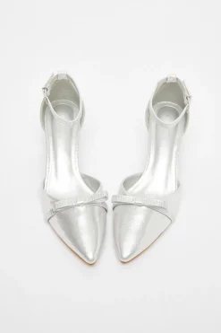 Quiz Shimmer Bow Court Heels Silver Best