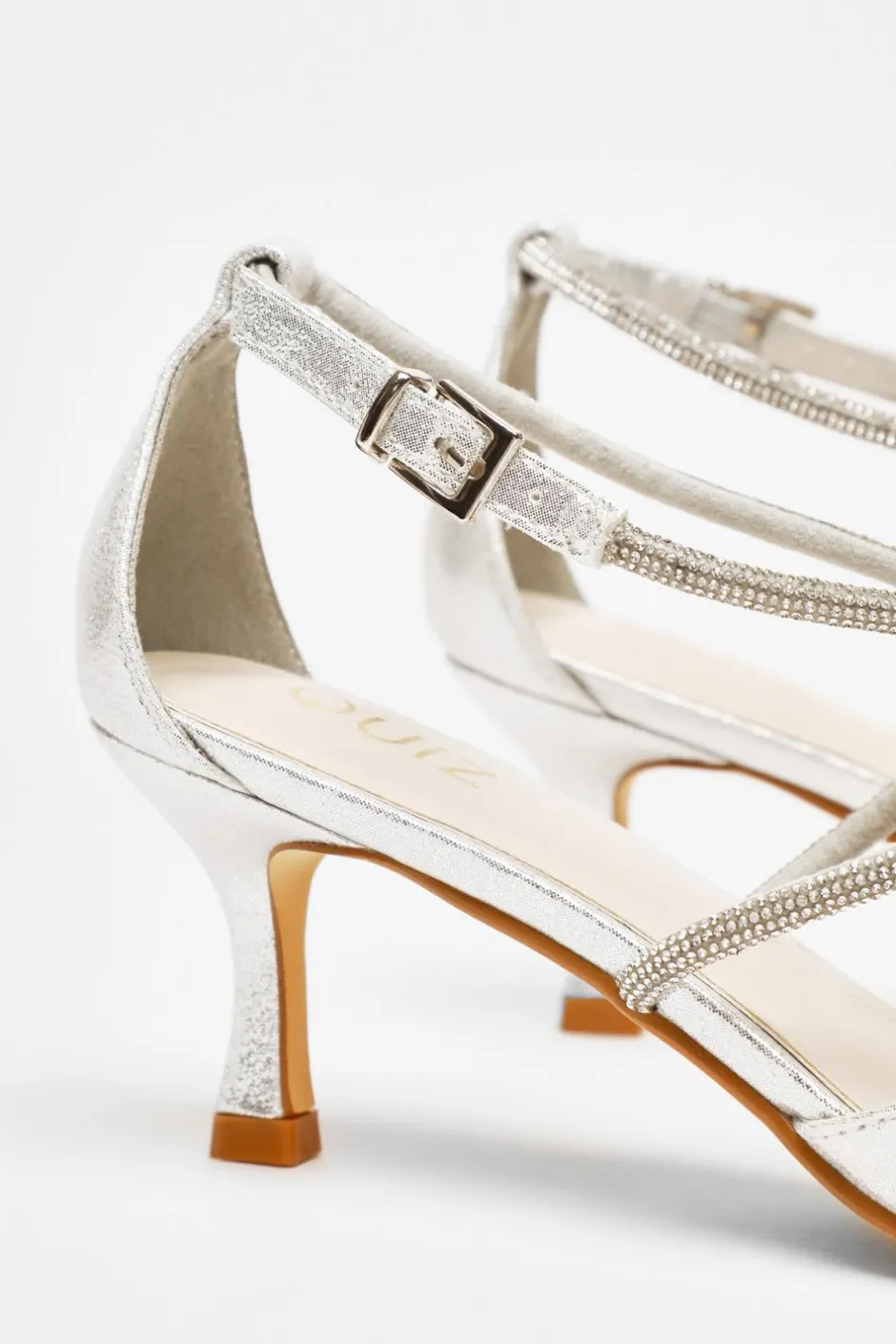 Quiz Shimmer Cross Strap Court Heels Silver Sale