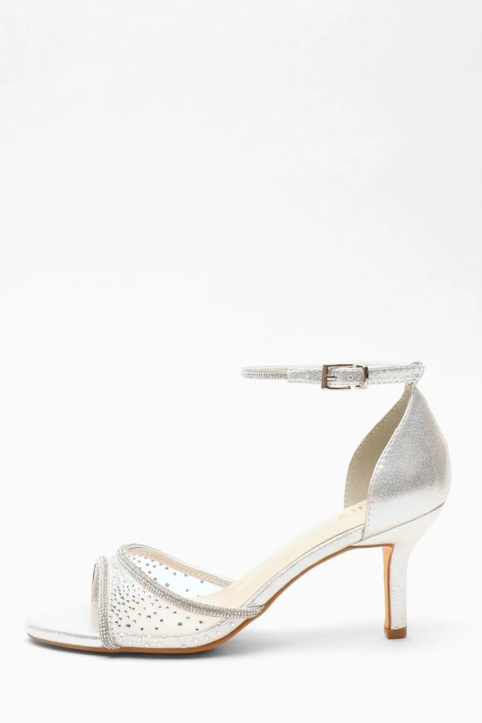 Quiz Shimmer Mesh Diamante Heeled Sandal Silver Sale