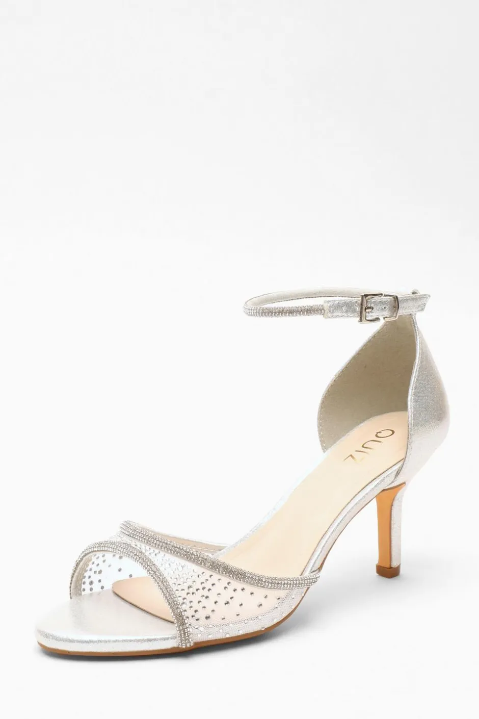 Quiz Shimmer Mesh Diamante Heeled Sandal Silver Sale