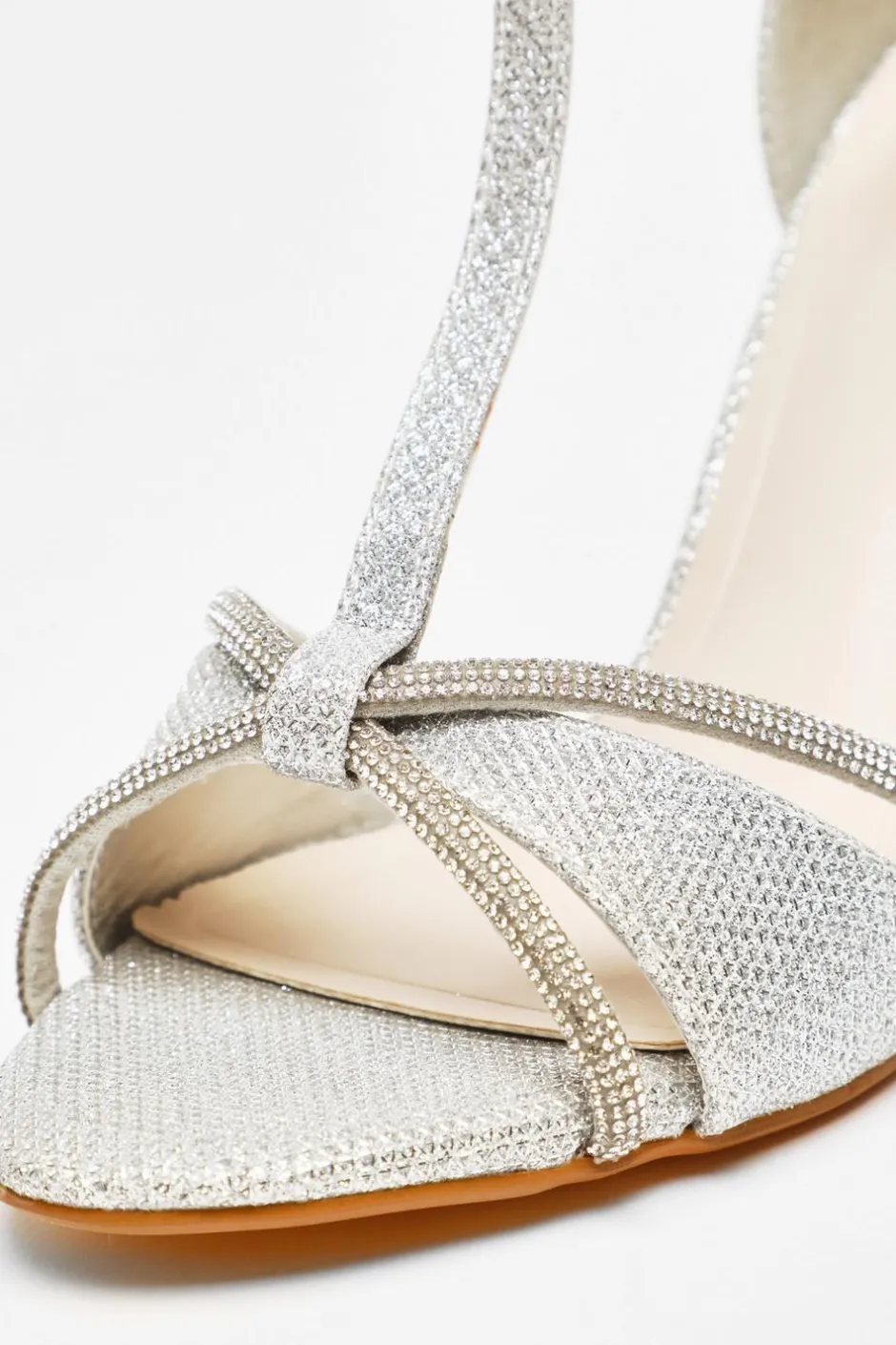 Quiz Silver Shimmer T-Bar Heeled Sandals New