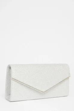 Quiz Thin Clutch Bag Silver New